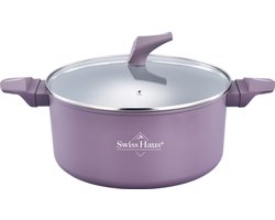 Swiss Haus® LC24T Braadpan Inductie met Deksel - Ø 24 cm / 5.0 Liter Soeppan - PFAS Vrij - Braadpannen Voor Alle Warmtebronnen - Pan Met Sapphire™ Antiaanbaklaag - Paars