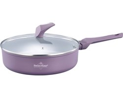 Swiss Haus® LDF28T Hapjespan Inductie met Deksel - Ø 28 cm / 4.6 Liter - PFAS Vrij - Hapjespannen Voor Alle Warmtebronnen - Braadpan Met Sapphire™ Antiaanbaklaag - Paars