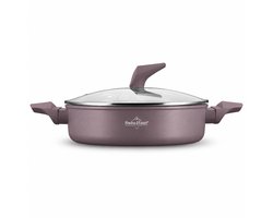 Swiss Haus® LLC28T Hapjespan Inductie met Deksel - Ø 28 cm / 4.6 Liter - PFAS Vrij - Hapjespannen Voor Alle Warmtebronnen - Braadpan Met Sapphire™ Antiaanbaklaag - Paars