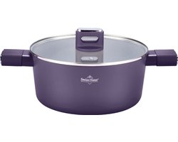 Swiss Haus® SCC28T Braadpan Inductie Ø 28 cm – 5.7L Soeppan – PFAS Vrij – Sapphire™ Keramische Antiaanbaklaag – Pan Met Glazen Deksel – Geschikt Voor Alle Warmtebronnen – Paars