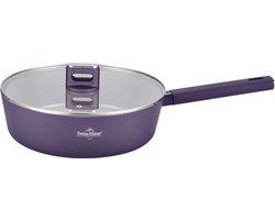 Swiss Haus® SCDF28T Hapjespan met Deksel – Ø28 cm / 4.4L - Inductie & Alle Warmtebronnen – PFAS Vrij – Braadpan – Antiaanbaklaag – Paars