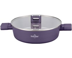 Swiss Haus® SCLC24T Hapjespan Ø24 cm met Deksel – Inductie & Alle Warmtebronnen – PFAS Vrij – 2.8L Braadpan – Antiaanbaklaag – Paars