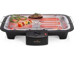 Swiss Haus® TBQ23 Elektrische Barbecue - 38 x 22 cm - 2000W – Tafel BBQ – Regelbare Thermostaat – Vaatwasbestendig Rooster – Anti-Roest Grill – Zwart
