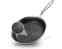 Swiss Haus® ZGFP30 Koekenpan Inductie - Ø 30 cm - PFAS Vrij Bakpan - Pan Met Honingraat Anti-aanbak - Koekenpannen Voor Alle Warmtebronnen - Krasbestendig - Oven & Vaatwasbestendig - RVS