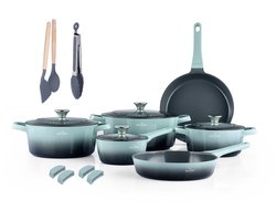 Swiss Haus® ZL3017G Pannenset Inductie - 17 Delige Pannensets - PFAS Vrij - Set Met Koekenpannen, Kookpotten & Steelpan - Pannen Voor Alle Warmtebronnen - Pan met Sapphire™ Antiaanbaklaag - Groen