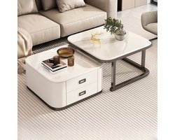 Swiss Homes® - Lunaa Premium | Salontafel Set van 2 - Marmer Look - Ø70 / Ø 70 / Ø 45 cm | Mystic White (Wit)| - Bijzettafel - Tafel Rond - Woonkamer Tafel - Decoratie Tafel - Salon Tafel - Wandtafel - Koffietafel | Luxe, tot in elke detail.