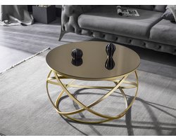 Swiss Homes® | Mercury Salontafel | Shadow Gold - Glas | Marmer Look - Ø75 / Ø 75 / Ø 44 cm - Bijzettafel - Tafel Rond - Woonkamer Tafel - Decoratie Tafel - Salon Tafel - Wandtafel - Koffietafel - Zwart Metalen Frame