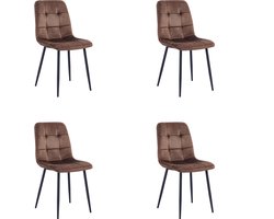 Swiss Homes® | Ruby - Velvet Eetkamerstoelen - Set van 4 | Bruin / Cognac - Fluweel - Velvet stoel - Eetkamerstoel - Kuipstoel - Woonkamerstoelen