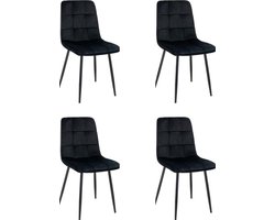 Swiss Homes® | Ruby - Velvet Eetkamerstoelen Zwart - Set van 4 | Zwart - Fluweel - Velvet stoel - Eetkamerstoel - Kuipstoel - Woonkamerstoelen