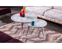 Swiss Homes® | Salontafel Set van 2 - Marmer Look - Ø80 / Ø 80 / Ø 45 cm | Carrara Wit (White)| Bijzettafel - Tafel Rond - Woonkamer Tafel - Decoratie Tafel - Salon Tafel - Wandtafel - Koffietafel | MDF