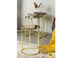Swiss Homes® | Salontafel Set van 3 - Mercury Gold - Glas | Modern - Ø50 / Ø 50 / Ø 55 cm - Bijzettafel - Tafel Rond - Woonkamer Tafel - Decoratie Tafel - Salon Tafel - Wandtafel - Koffietafel - Golden Frame | 2023 Limited Model!
