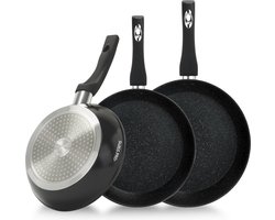 Swiss Pro+ | koeken pannenset 3 delig - marmeren anti - aanbaklaag | 3 delige koekenpan | zwart