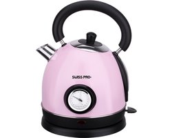 Swiss Pro+ - Retro Line - Waterkoker 1,8L 2200W - Elektrisch - Roze - Classic Design - 2022 Model - Super Pink