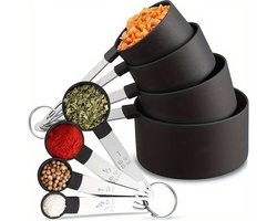 SwissBex Zwarte Praktische Maatlepel Set - 8-Delig - voor Precies Wegen en Meten