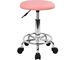 Swivel Rolling Kruk Hoogte Verstelbare PU Lederen Kussen Salon Vanity Massage Kantoorkruk Stoel Klein (Roze)