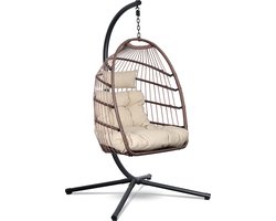 Swoods Egg Hangstoel met Standaard – Hangstoel Buiten en Binnen – Egg Chair – Ei Stoel – tot 150 kg – Opvouwbaar – Incl. Kussens