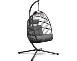 Swoods Egg Hangstoel met Standaard – Hangstoel Buiten en Binnen – Egg Chair – Ei Stoel – tot 150 kg – Opvouwbaar – Incl. Kussens
