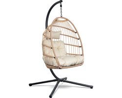 Swoods Egg Hangstoel met Standaard – Hangstoel Buiten en Binnen – Egg Chair – Ei Stoel – tot 150 kg – Opvouwbaar – Incl. Kussens