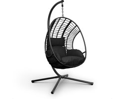 Swoods XXL Egg Hangstoel – Hangstoel met standaard – Egg Chair – tot 150kg - Zwart