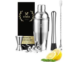 Sybra Cocktail Shaker Set - 6 delig - Cocktail shaker 750ML - Cocktail boek -  Roestvrijstaal - Geschenkverpakking - Opbergzakje