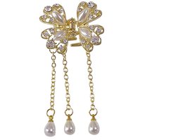 Sylian - Luxe Gouden Vlinder Haarklem met Parels en Kristallen – 3,3 cm x 7,5 cm - Goudkleurig Haarclip