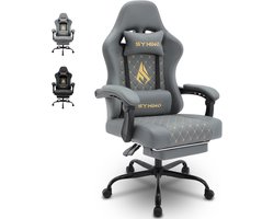 Symino FZ Gaming Stoel 200 kg – Racing-Style Gamestoel met Uittrekbare Voetensteun, 155° Rugleuning & 3D Armleuningen – Gepolsterd PU-leer – Grijs