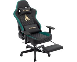 Symino PU lederen Verstelbare Ergonomische Gamestoel met Voetsteun-Gaming Stoel - Bureaustoel Gaming chair - Game Stoel - Retrostijl - zwart
