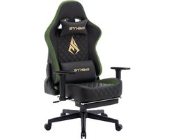 Symino PU lederen Verstelbare Ergonomische Gamestoel met Voetsteun-Gaming Stoel - Bureaustoel Gaming chair - Game Stoel - Retrostijl - zwart/grasgroen