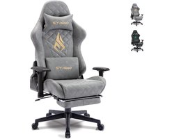 Symino PU lederen Verstelbare Ergonomische Gamestoel met Voetsteun-Gaming Stoel - Bureaustoel Gaming chair - Game Stoel - Tot 200kg - grijs