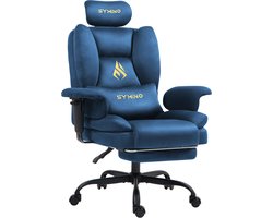 Symino sofa Gamingstoel - Directiestoel - Ergonomische bureaustoel met imitatiebont - Met voetensteun - In hoogte verstelbaar - Computerstoel - Draagvermogen 130 kg - blauw