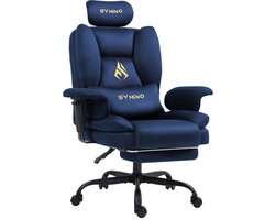 Symino sofa Gamingstoel - Directiestoel - Ergonomische bureaustoel met imitatiebont - Met voetensteun - In hoogte verstelbaar - Computerstoel - Draagvermogen 130 kg - Donkerblauw