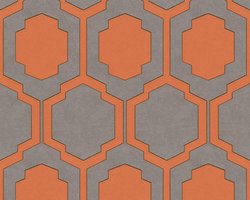 SYMMETRISCH RETRO BEHANG - Beige Grijs Oranje Koper - AS Creation Pop Style