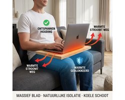 SYNCFLARE Laptoptafel van Echt Hout – Schoottafel, Houten Laptopkussen & Schootkussen – Schootdienblad & Houten Dienblad – Laptoptafeltje voor Bank en Bed – Laptray voor 13-15 inch Laptops – 46 x 25 cm – Handgemaakt in Nederland