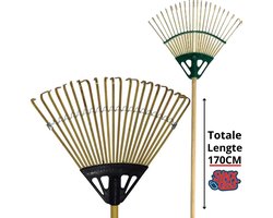 Synx Tools Gazonhark Bamboe met Steel Bladhark - Tuinruimer - Bodembewerkers - Harken/hark - Gazon 460x330 mm - Incl. Steel 140 cm