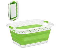 Synx Tools Wasmand Opvouwbaar Groen Siliconen Emmer met gaten / Wasmand-Ruimtebesparende Wasemmer- Opbergmand -Inklapbare Teil Voor Wasgoed- Wasbox Mand Met Handvat- Speelgoedmand 39 Liter - Laundry Basket