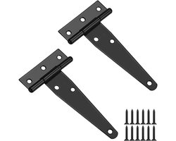 T Hinges 100mm voor Deuren en Schuttingen - Zwarte T-Belt Scharnieren met Montage Schroeven en Geschikte Bevestigingsgaten