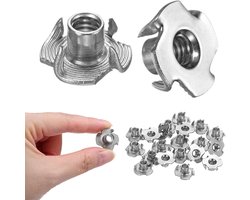 T-moeren 1/4-UNC, vatlengte 6/16 inch, roestvrij staal, 4 klauwen, voor hout/klimhanden/meubels, corrosiebestendige bevestigingen