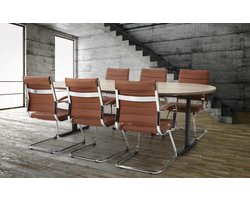 T-poot ovale vergadertafel Quick 240x120cm bladkleur Halifax Eiken framekleur Wit (RAL9010)
