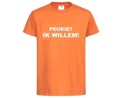 T-shirt Unisex Volwassenen "Peukie? Ik willem!" Op Voorkant Oranje Koning Koningsdag | korte mouw |Oranje/wit | maat M