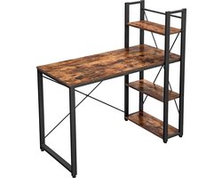 TA Design Bureau, 120 cm lange computertafel met legplanken rechts of links, bureautafel, werkkamer, thuiskantoor, eenvoudige montage, stabiel, industrieel design, vintage bruin-zwart