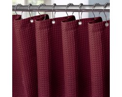 Taajirun - Douchegordijn - 12 stevige ringen - meteen klaar voor gebruik - Polyester douchegordijn - Waterdicht - Wasbaar 180x200 cm - Wafel Rood