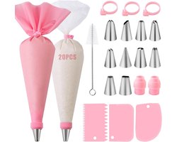 Taart Decoratie Set - Bakgereedschap - Spuitzakken met spuitmondjes - 40 stuks - Taartaccessoires met spuitmondjes - Roestvrij staal - Siliconen cupcake spuitzakken - Taartdecoratie - Taart maken - Bakken - Vakantiecadeaus - roze