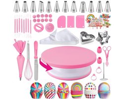 Taart Decoratie Set - Bakset Kinderen - Taartdecoratieset met gereedschap en benodigdheden - Taart & Cupcake Versiering - Taartplateau - Taartvorm - 255-delige taartbakset - Beginnersspuitzakken - Roze