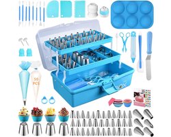 Taartdecoratiegereedschappenset: 236 bakaccessoires met opbergkoffer - Set spuitzakken en glazuurspuitmondjes - Cupcake-koekjesglazuur-fondantbakkersset - voor volwassenen, beginners of professionals, blauw
