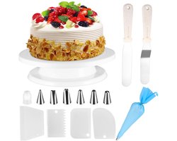 Taartdecoratieset 14-Delig Compleet & Roterend – Taartdecoratieset Met Antislip Taartplateau & Spuitzak Inclusief Spuitmondjes Voor Taart Versieren