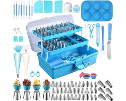 Taartdecoratieset - 237-delig - Inclusief spuitzakken, spuitmondjes, taartdecoratiegereedschap, cupcakevormpjes, bakaccessoires en bakset - Bakgereedschap - 3-laags opbergdoos - Blauw