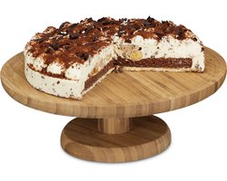 Taartplateau bamboe, taartstandaard hout rond houten serveerbord taart