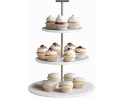 Taartplateau met stolp - Marmeren etagère - Elegant design - High tea cupcakes desserts - Ø 25 cm - Wit Taartplateau met stolp