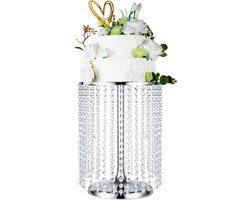 Taartplateau met stolp Trouwtaartstandaard desserttafel zilveren kristallen hangers metaal ronde displayplaat 40 cm - 30 cm hoog zilver L Taartplateau met stolp