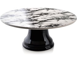 Taartplateau Met Voet - Cake Stand - Etagere - Tafel Decoratie - Display - Marmerlook - Wit - Ø25cm